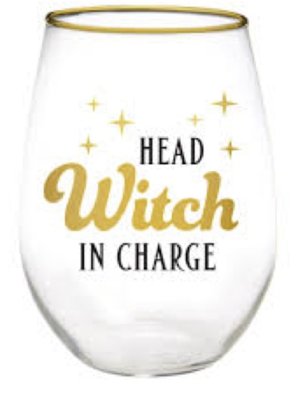 Stemless Wine Glass - "Head Witch in Charge" in Gold